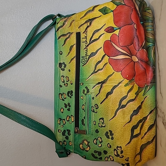Anuschka Vibrant Hand-painted Leather Crossbody Bag Art-to-wear Boho Unique - Picture 10 of 16